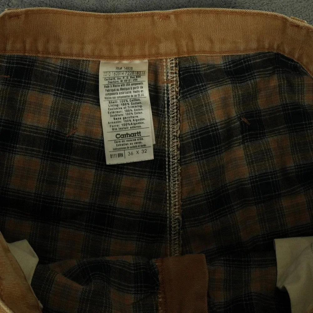 Carhartt B111 Carpenter Pants Men 36x32(34x31) Brown Flannel Lined Duck Canvas